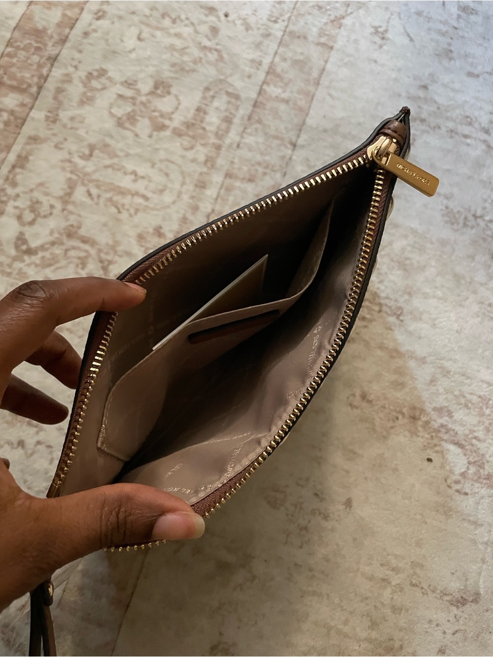 Michael Kors Cognac Leather Studded Wristlet with Gold Accents - Picture 4 of 6